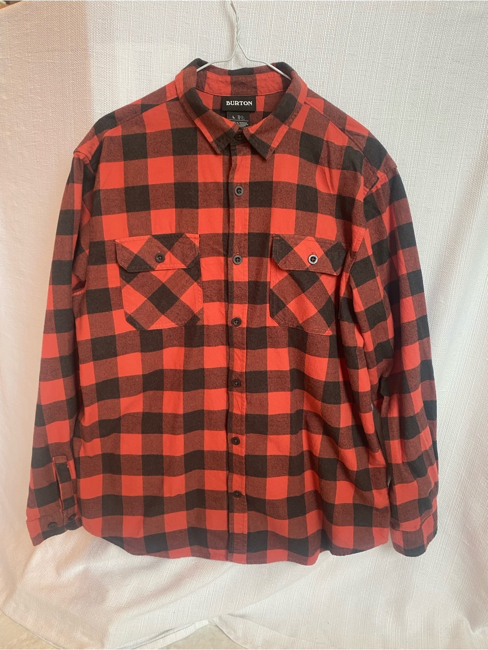 Burton Brighton HD Mens Flannel Shirt L Red Black Buffalo Plaid Organic Cotton - Picture 3 of 14